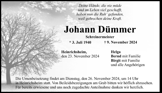 Traueranzeige von Johann Dümmer von Neuburger Rundschau
