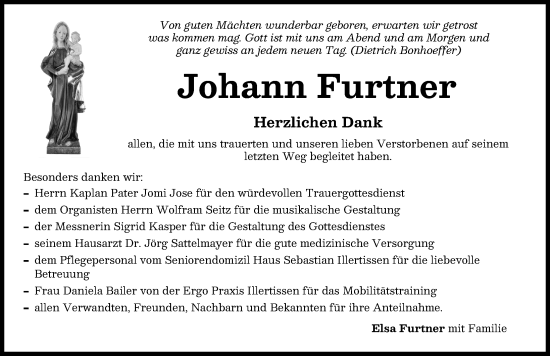Traueranzeige von Johann Furtner von Illertisser Zeitung