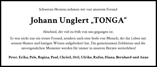 Traueranzeige von Johann Unglert von Illertisser Zeitung