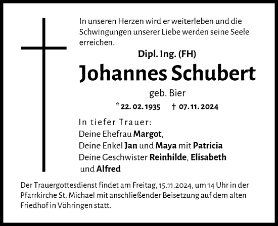 Traueranzeige von Johannes Schubert von Illertisser Zeitung