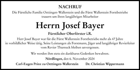 Traueranzeige von Josef Bayer von Rieser Nachrichten