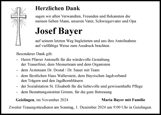 Traueranzeige von Josef Bayer von Rieser Nachrichten