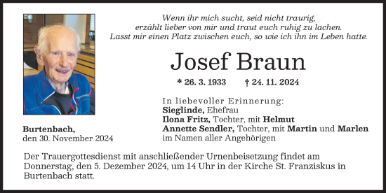 Traueranzeige von Josef Braun von Günzburger Zeitung