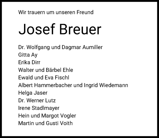 Traueranzeige von Josef Breuer von Augsburger Allgemeine