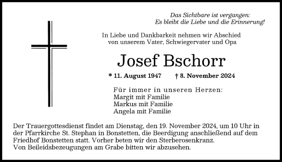 Traueranzeige von Josef Bschorr von Augsburger Allgemeine
