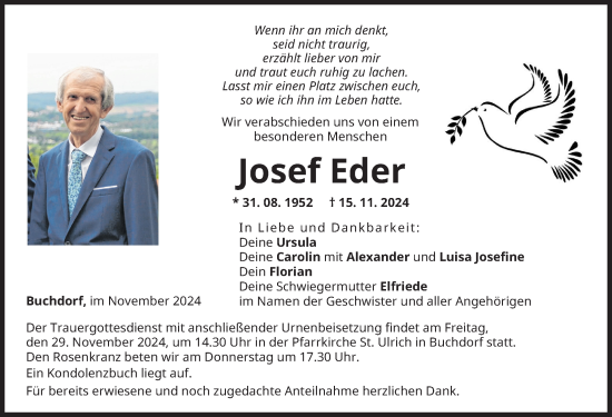 Traueranzeige von Josef Eder von Donauwörther Zeitung