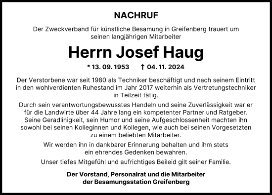Traueranzeige von Josef Haug von Mindelheimer Zeitung, Landsberger Tagblatt
