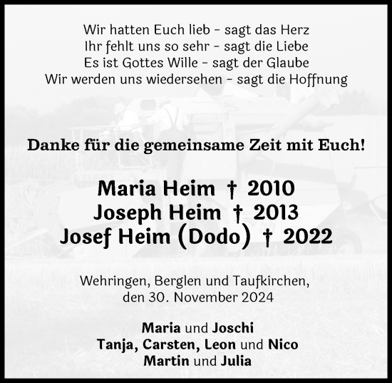Traueranzeige von Josef Heim von Schwabmünchner Allgemeine