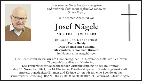 Traueranzeige von Josef Nägele von Landsberger Tagblatt