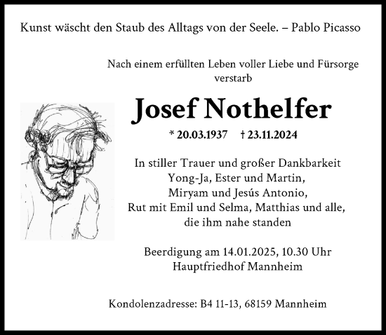 Traueranzeige von Josef Nothelfer von Augsburger Allgemeine