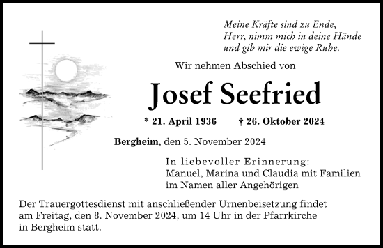 Traueranzeige von Josef Seefried von Donau Zeitung