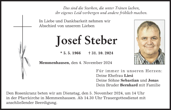 Traueranzeige von Josef Steber von Mittelschwäbische Nachrichten