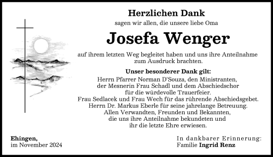 Traueranzeige von Josefa Wenger von Augsburg-Land