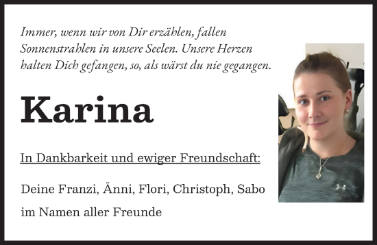 Traueranzeige von Karina  von Mindelheimer Zeitung