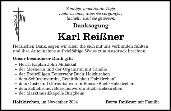 Traueranzeige von Karl Reißner von Neuburger Rundschau