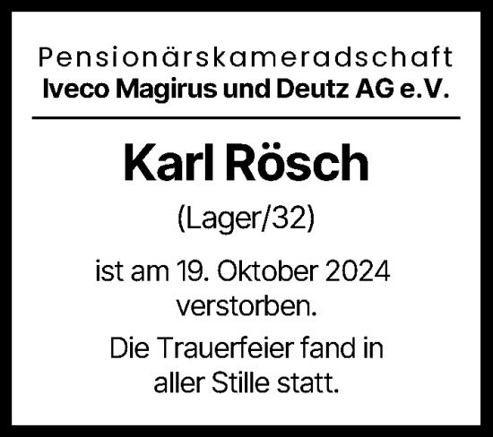 Traueranzeige von Karl Rösch von Illertisser Zeitung, Günzburger Zeitung, Neu-Ulmer Zeitung