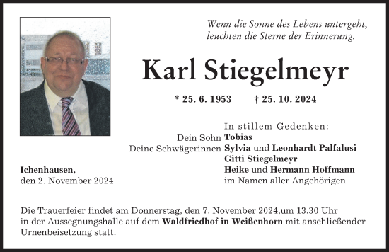 Traueranzeige von Karl Stiegelmeyr von Günzburger Zeitung