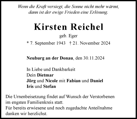 Traueranzeige von Kirsten Reichel von Neuburger Rundschau
