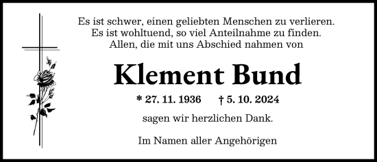 Traueranzeige von Klement Bund von Schwabmünchner Allgemeine