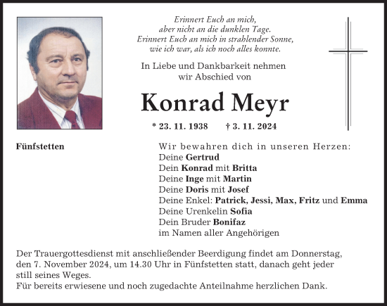 Traueranzeige von Konrad Meyr von Donauwörther Zeitung