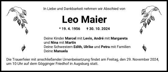 Traueranzeige von Leo Maier von Augsburger Allgemeine