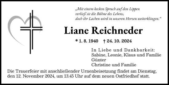 Traueranzeige von Liane Reichneder von Augsburger Allgemeine