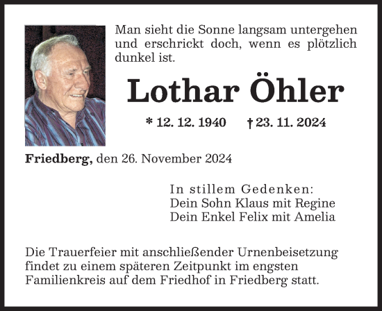 Traueranzeige von Lothar Öhler von Augsburger Allgemeine