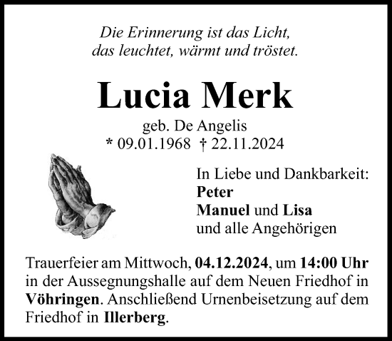 Traueranzeige von Lucia Merk von Neu-Ulmer Zeitung