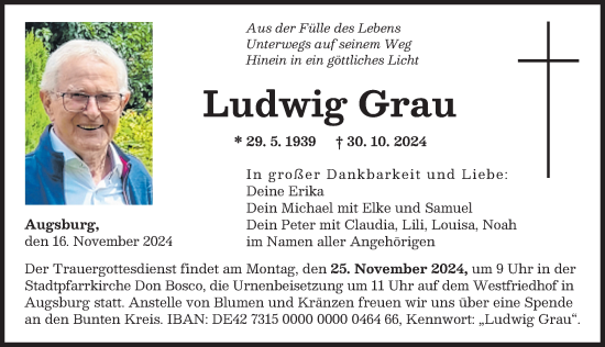 Traueranzeige von Ludwig Grau von Augsburger Allgemeine