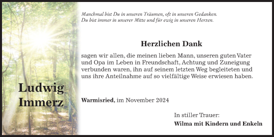 Traueranzeige von Ludwig Immerz von Mindelheimer Zeitung