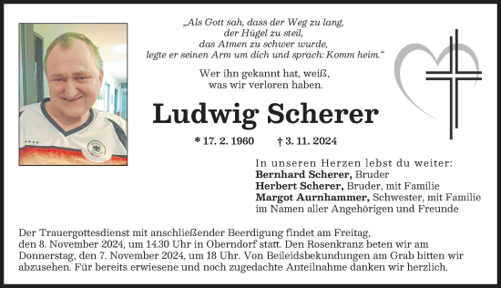 Traueranzeige von Ludwig Scherer von Donauwörther Zeitung