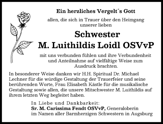 Traueranzeige von Luithildis Loidl von Augsburger Allgemeine