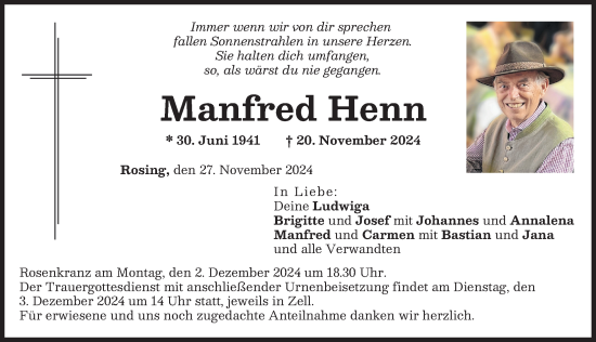 Traueranzeige von Manfred Henn von Neuburger Rundschau