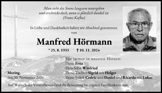 Traueranzeige von Manfred Hörmann von Friedberger Allgemeine