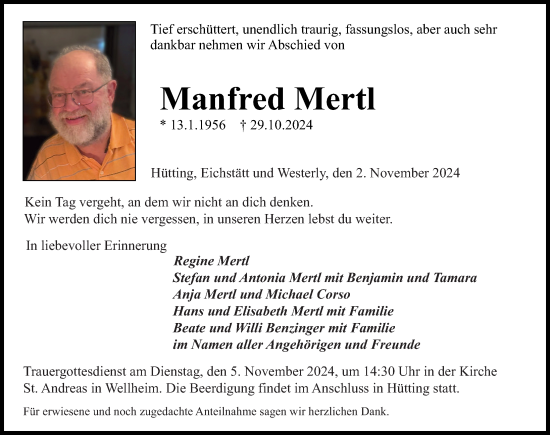 Traueranzeige von Manfred Mertl von Neuburger Rundschau