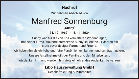 Traueranzeige von Manfred Sonnenburg von Schwabmünchner Allgemeine