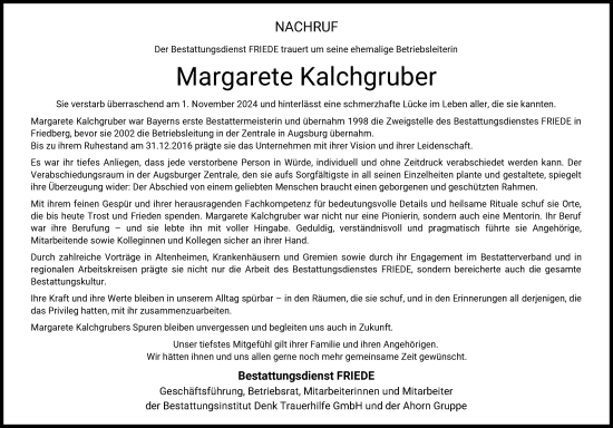 Traueranzeige von Margarete Kalchgruber von Augsburger Allgemeine