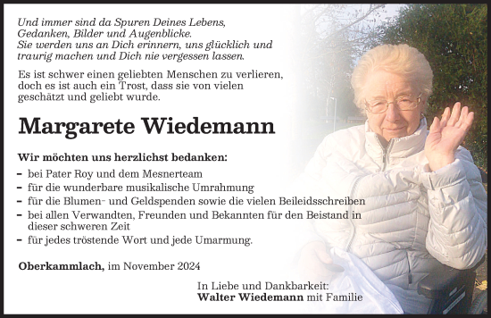 Traueranzeige von Margarete Wiedemann von Mindelheimer Zeitung