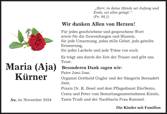 Traueranzeige von Maria Kürner von Illertisser Zeitung