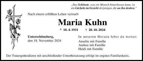 Traueranzeige von Maria Kuhn von Augsburg-Land