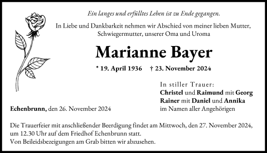 Traueranzeige von Marianne Bayer von Donau Zeitung