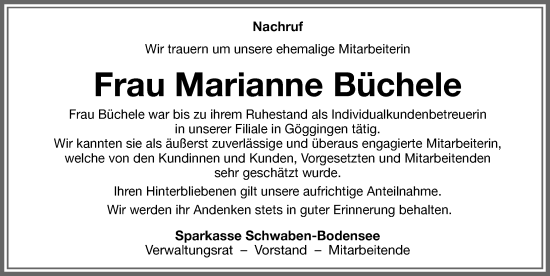 Traueranzeige von Marianne Büchele von Friedberger Allgemeine