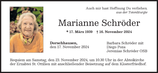 Traueranzeige von Marianne Schröder von Mindelheimer Zeitung