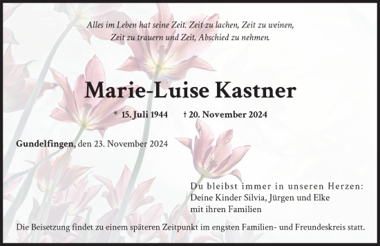 Traueranzeige von Marie-Luise Kastner von Donau Zeitung