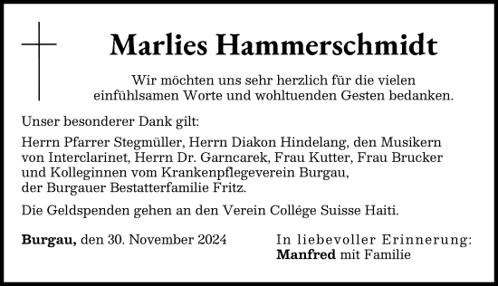 Traueranzeige von Marlies Hammerschmidt von Günzburger Zeitung