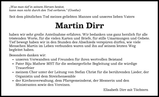 Traueranzeige von Martin Dirr von Wertinger Zeitung