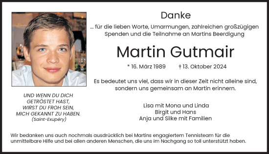 Traueranzeige von Martin Gutmair von Donau Zeitung