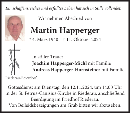 Traueranzeige von Martin Happerger von Landsberger Tagblatt