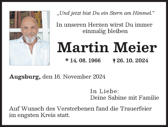 Traueranzeige von Martin Meier von Augsburger Allgemeine