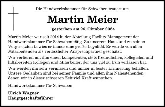 Traueranzeige von Martin Meier von Augsburger Allgemeine